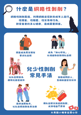 兒少性剝削常見手法(大勇輔導室關心你) ~認識甚麼是網路性剝削圖片