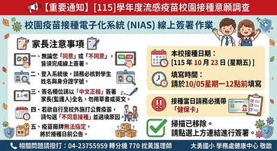 115年度流感疫苗校園接種說明